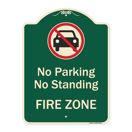 Signmission Designer Series-No Parking Or Standing Fire Zone With Graphic, 24" x 18", G-1824-9958 A-DES-G-1824-9958